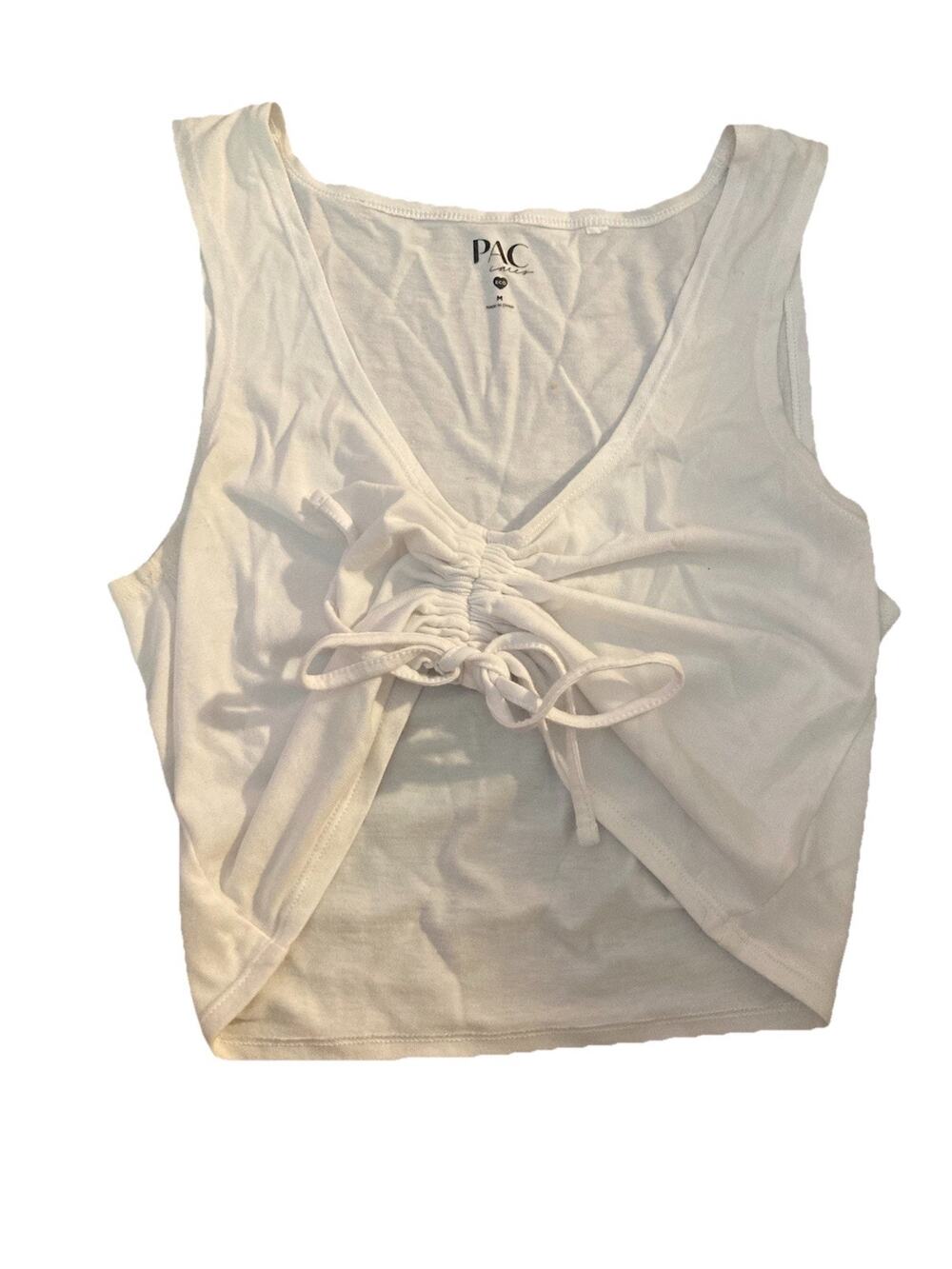 Pacsun Womens Medium Crop Top White Front Cinch Adjustable Pac Cares Eco